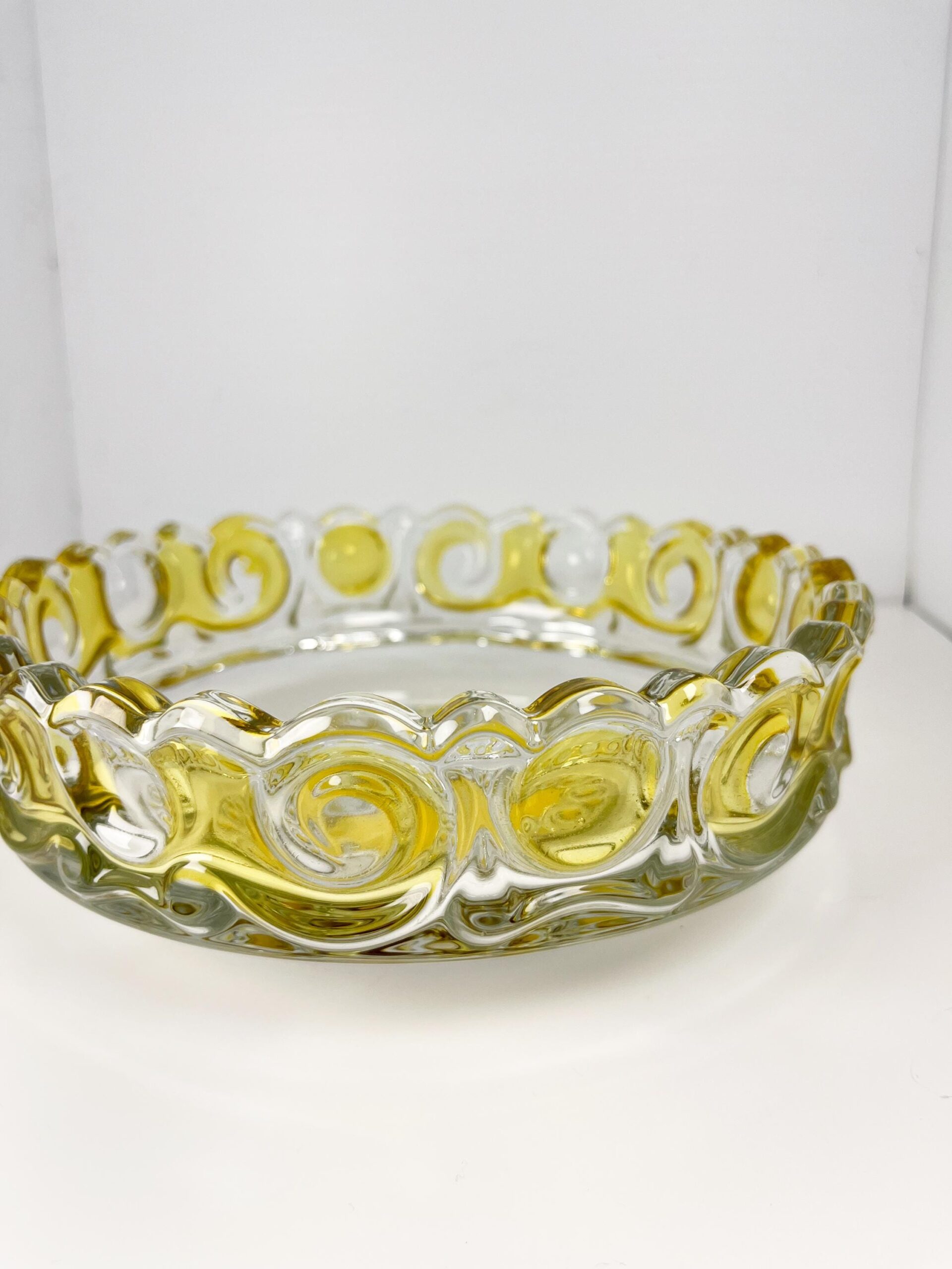 Vintage MCM Walther Kristallglas yellow and clear large crystal serving bowl