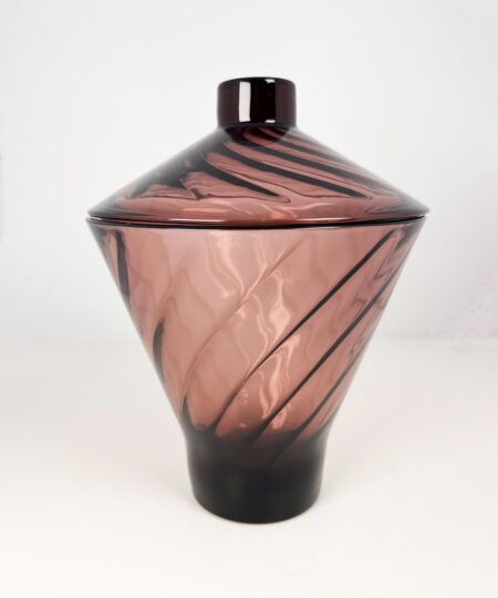 Hazel Atlas Moroccan Amethyst dish with lid - mid century purple swirl glass candy jar