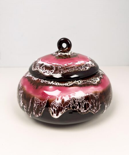 Mid century Vallauris ceramic pottery dish with lid with fat lava glaze technique