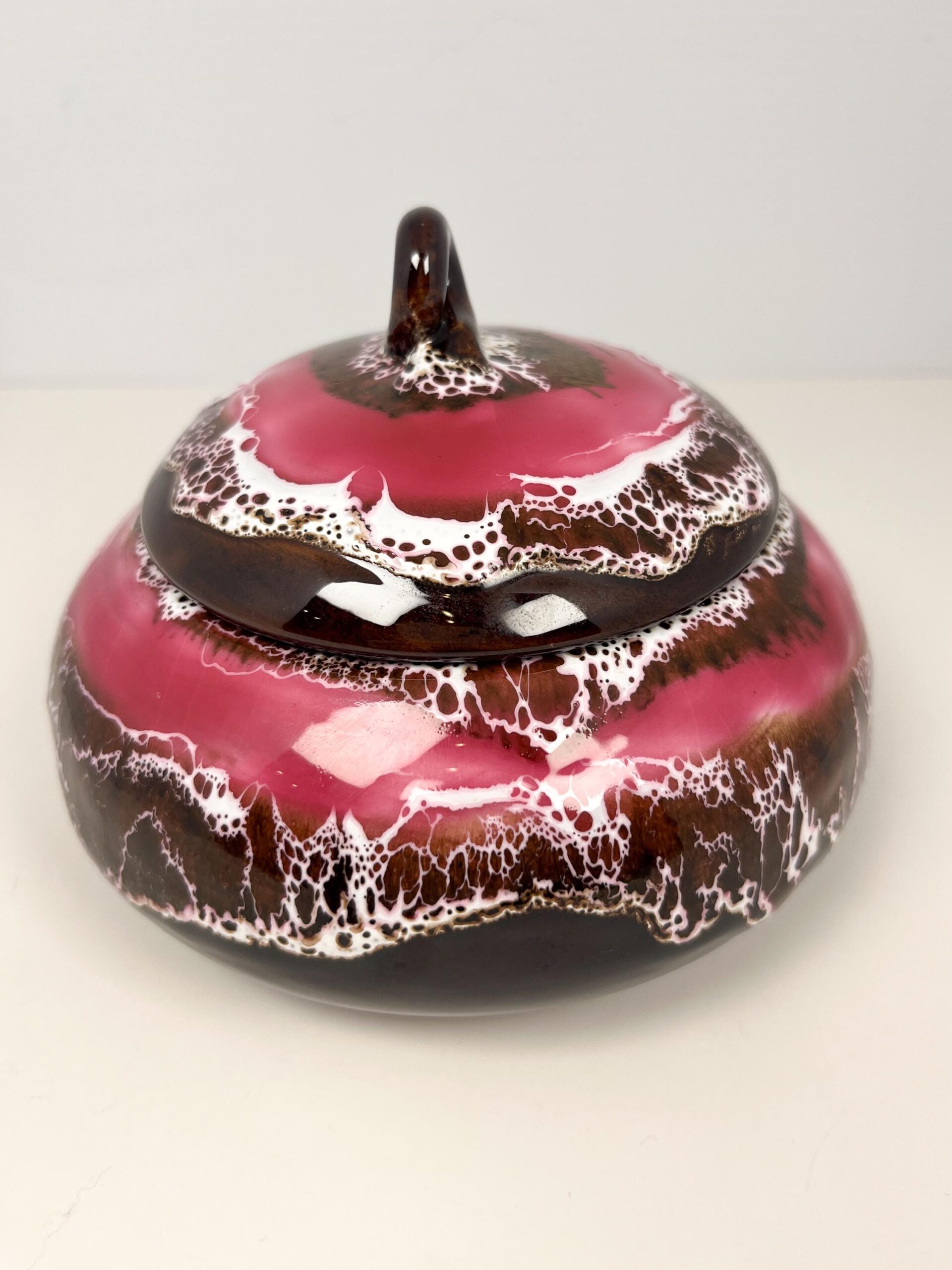 Mid century Vallauris ceramic pottery dish with lid with fat lava glaze technique