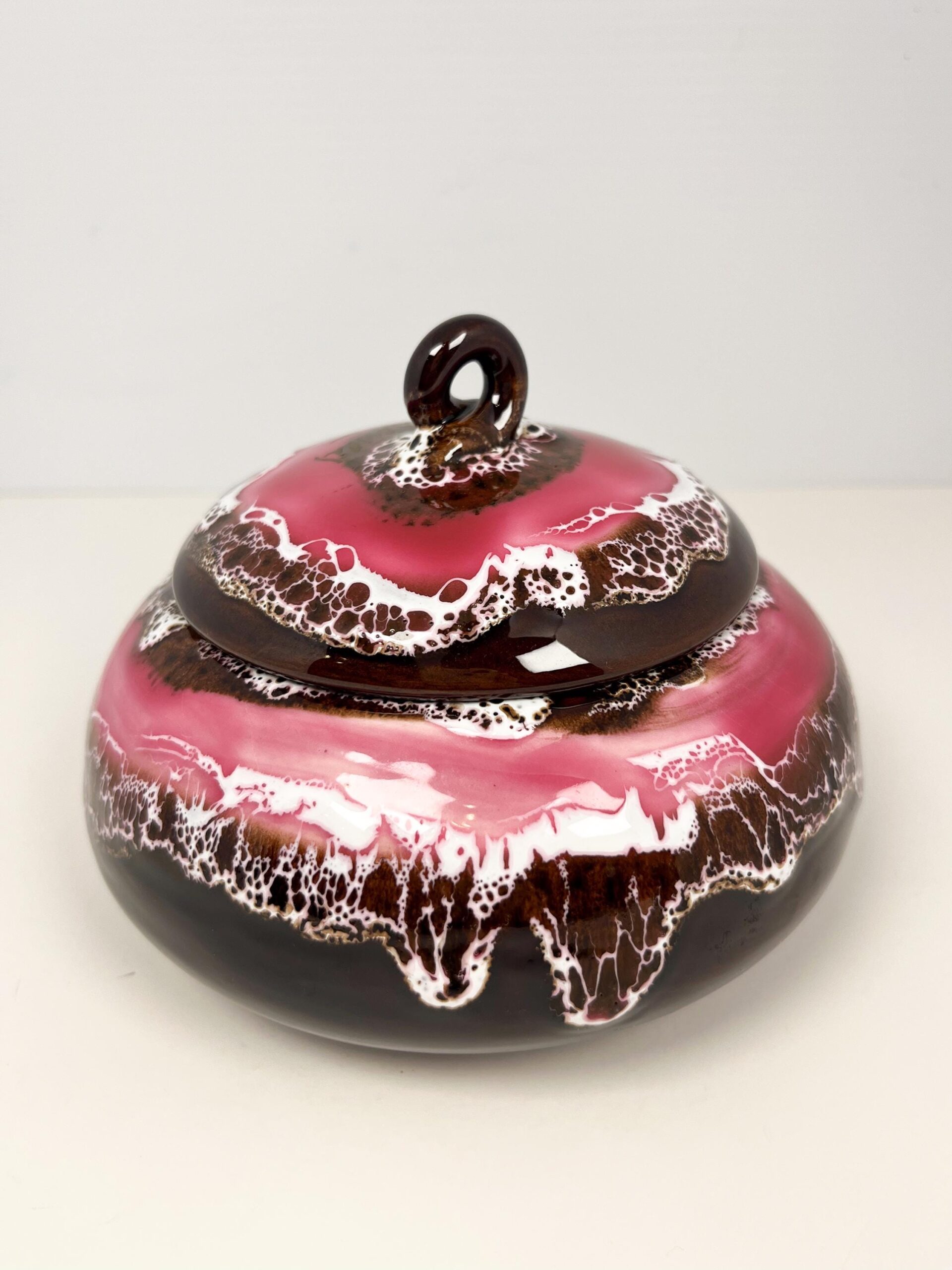 Mid century Vallauris ceramic pottery dish with lid with fat lava glaze technique