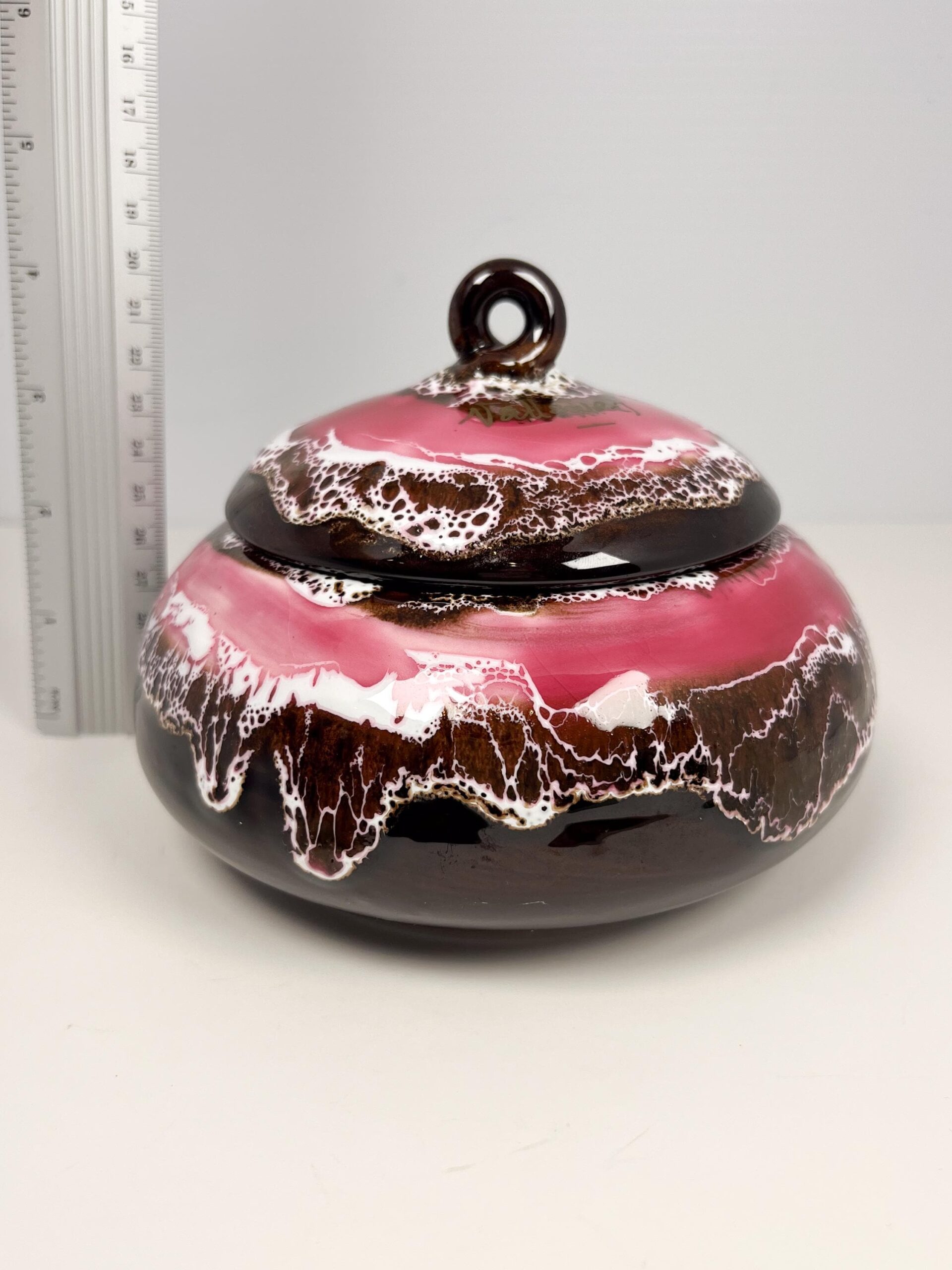 Mid century Vallauris ceramic pottery dish with lid with fat lava glaze technique