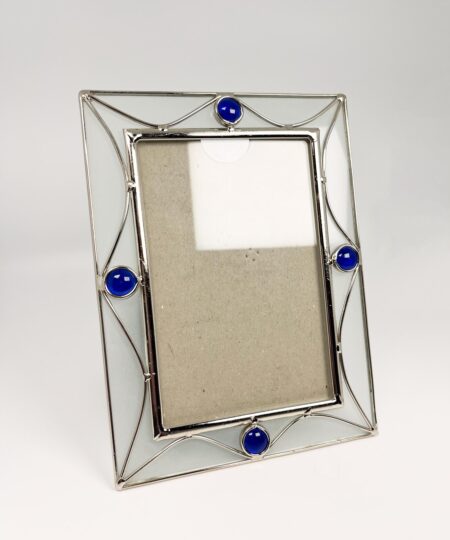 Vintage stained glass picture frame with glass gems
