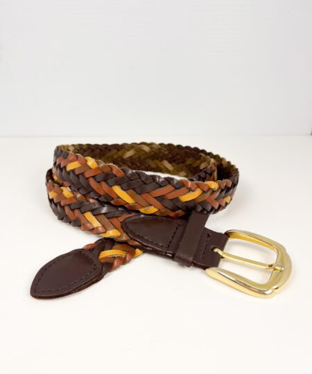 Vintage leather woven belt in shades of brown and red