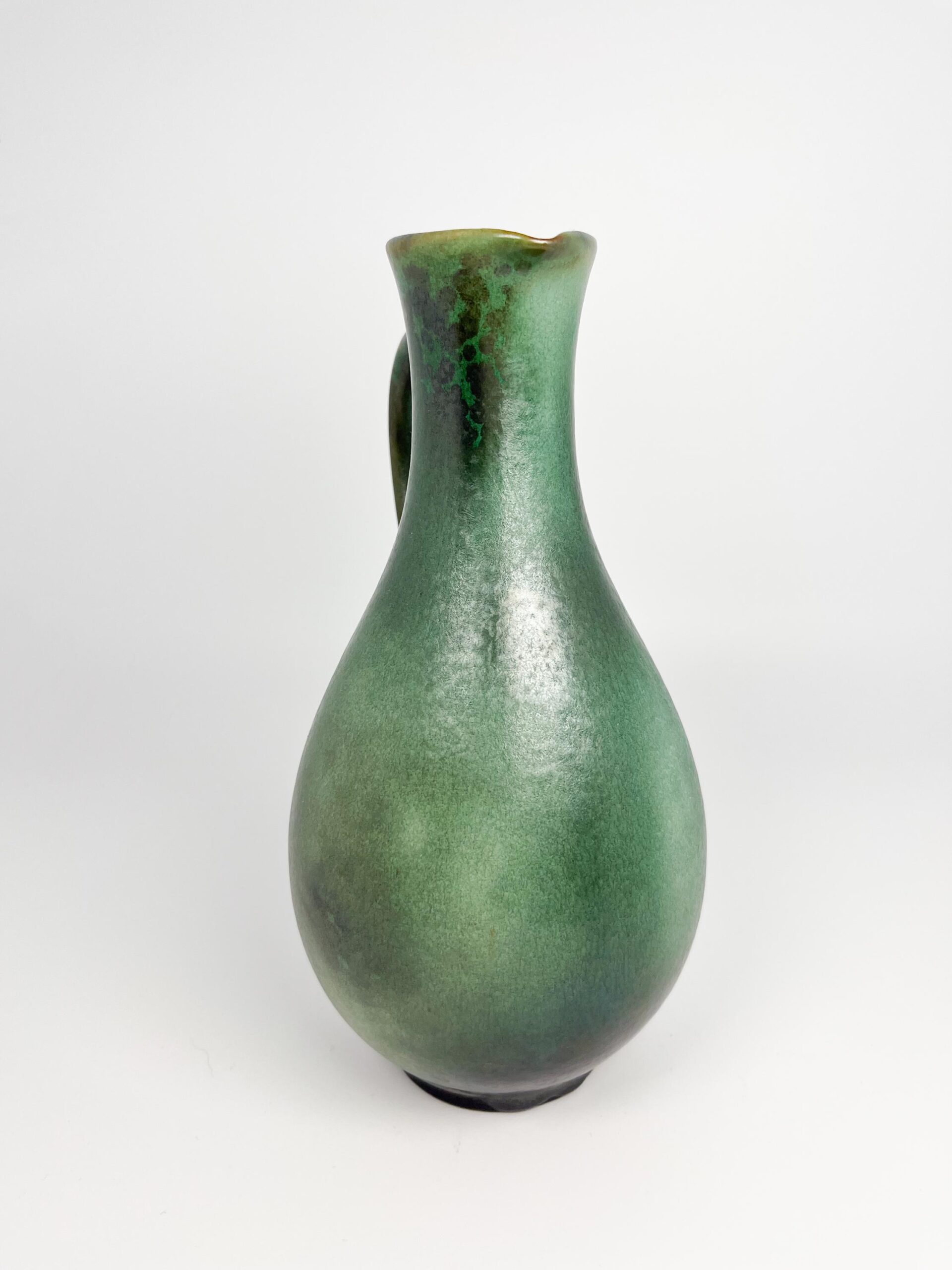 Vintage MCM ceramic green pitcher by Gotek - studio pottery made in Colonia Tovar, Venezuela