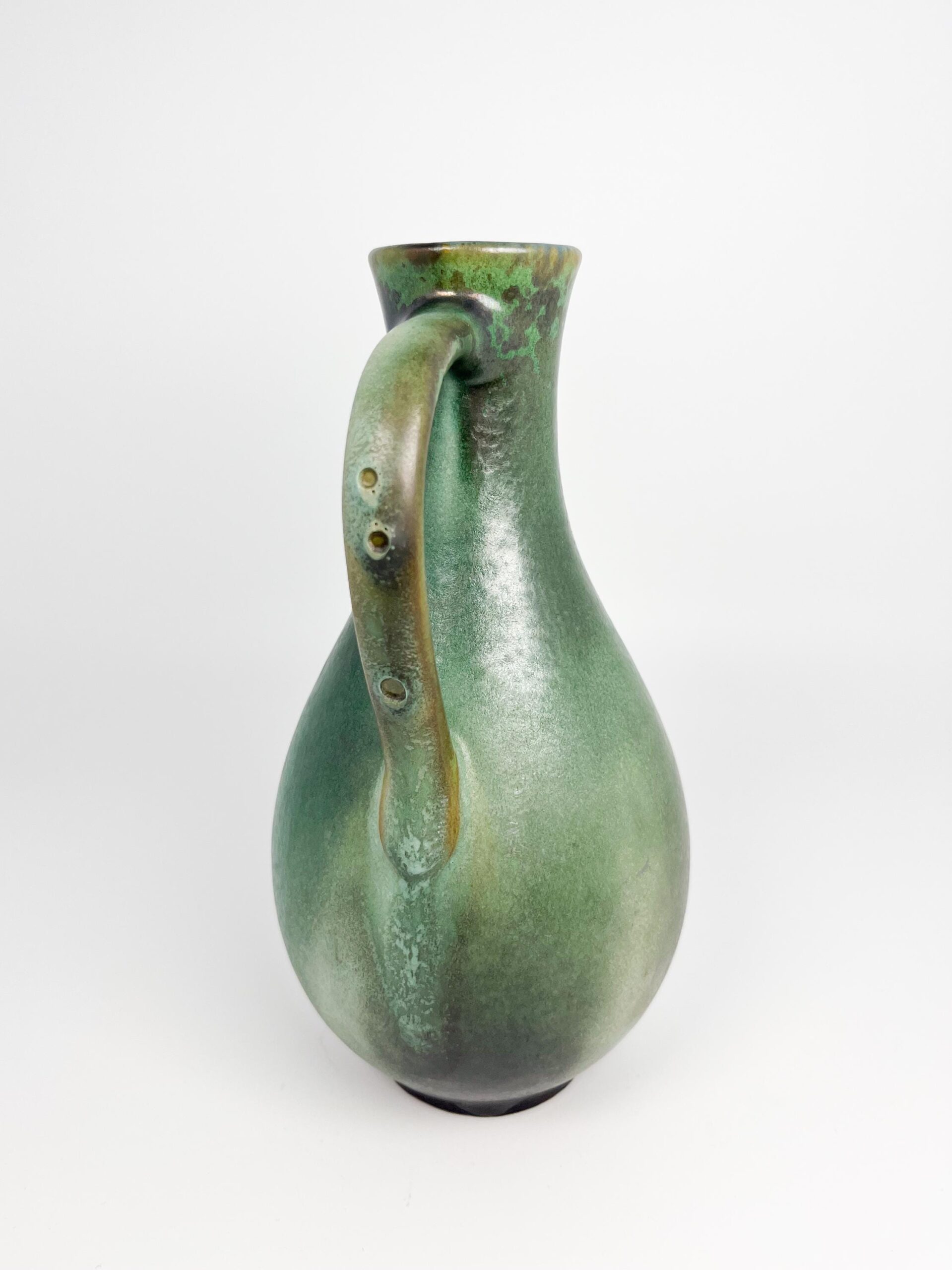 Vintage MCM ceramic green pitcher by Gotek - studio pottery made in Colonia Tovar, Venezuela