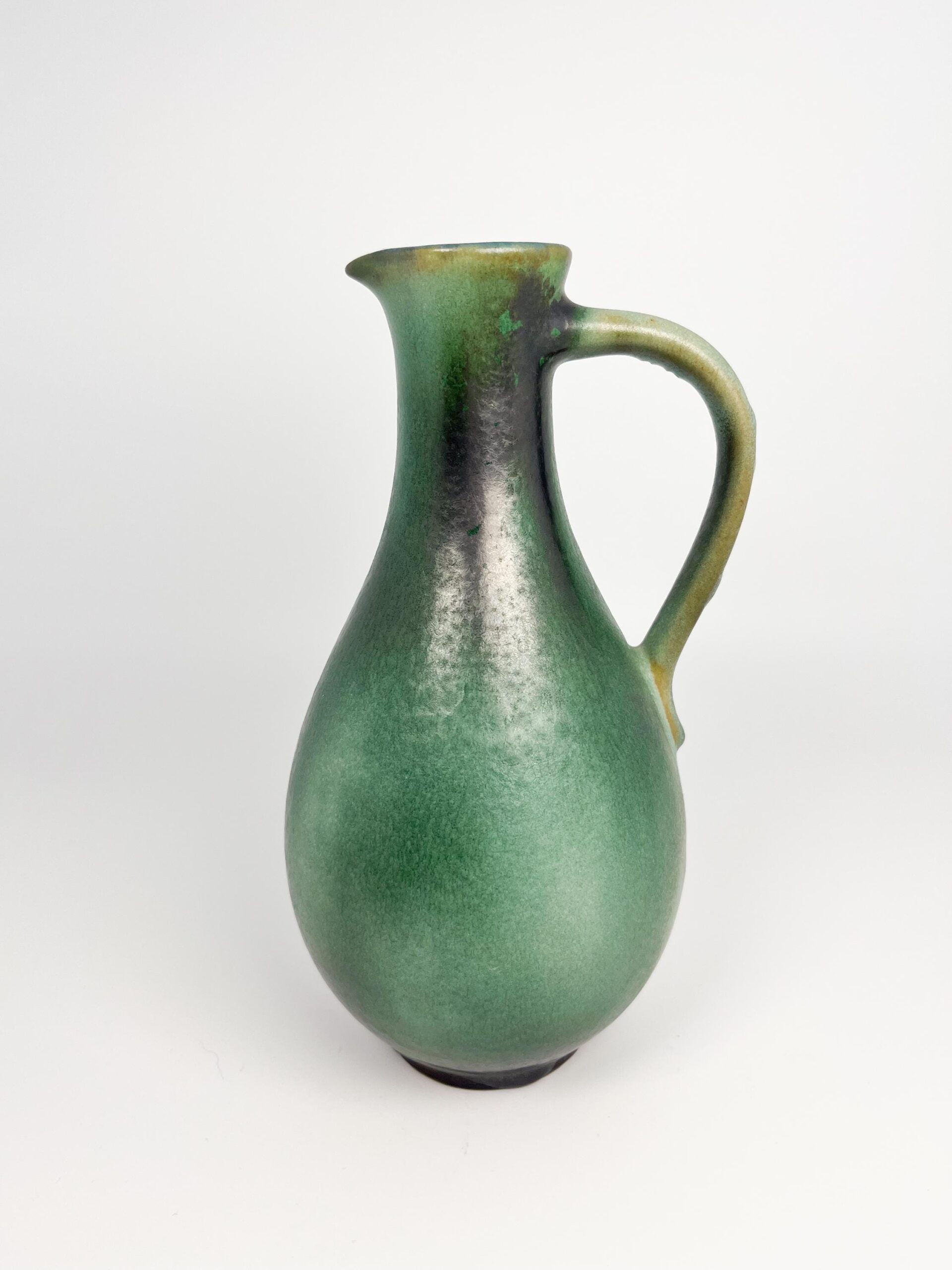 Vintage MCM ceramic green pitcher by Gotek - studio pottery made in Colonia Tovar, Venezuela