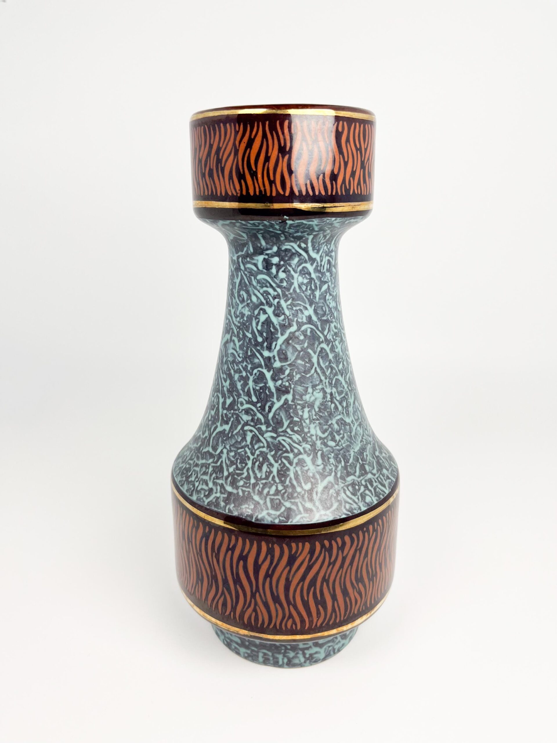 Vintage Jasba Keramic Pitcher – Blue Turquoise Glaze, Gold Trim, West Germany