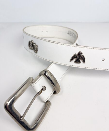 Vintage white bonded leather 90s size small belt - with south western theme and animal decals