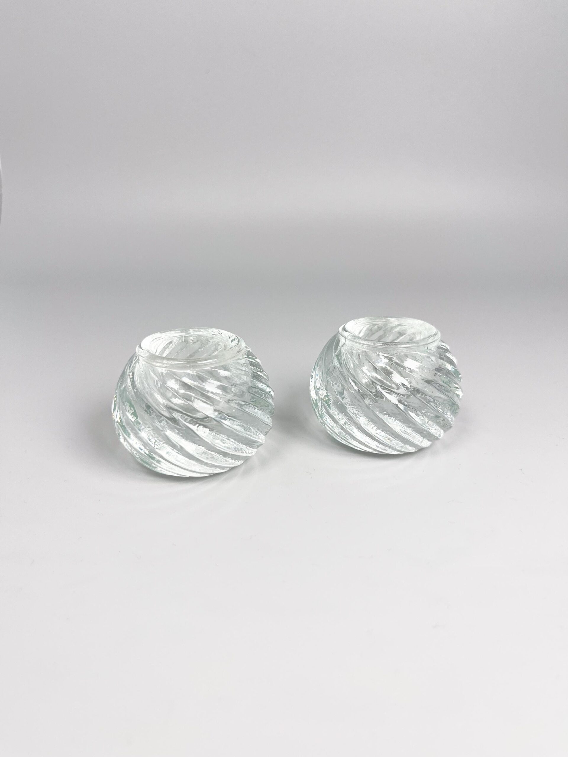 Vintage set of small swirled glass ball tapered candle holders