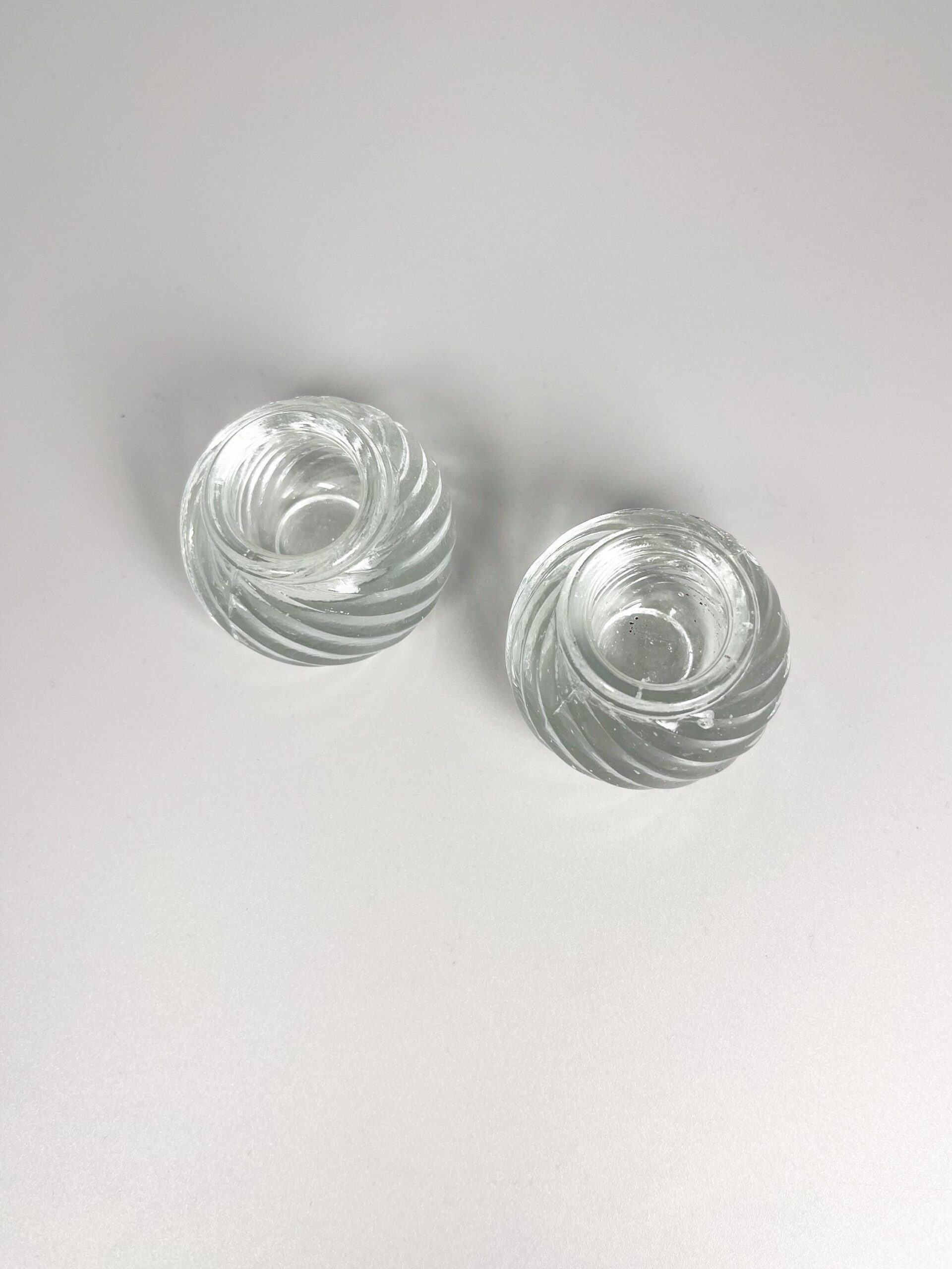 Vintage set of small swirled glass ball tapered candle holders