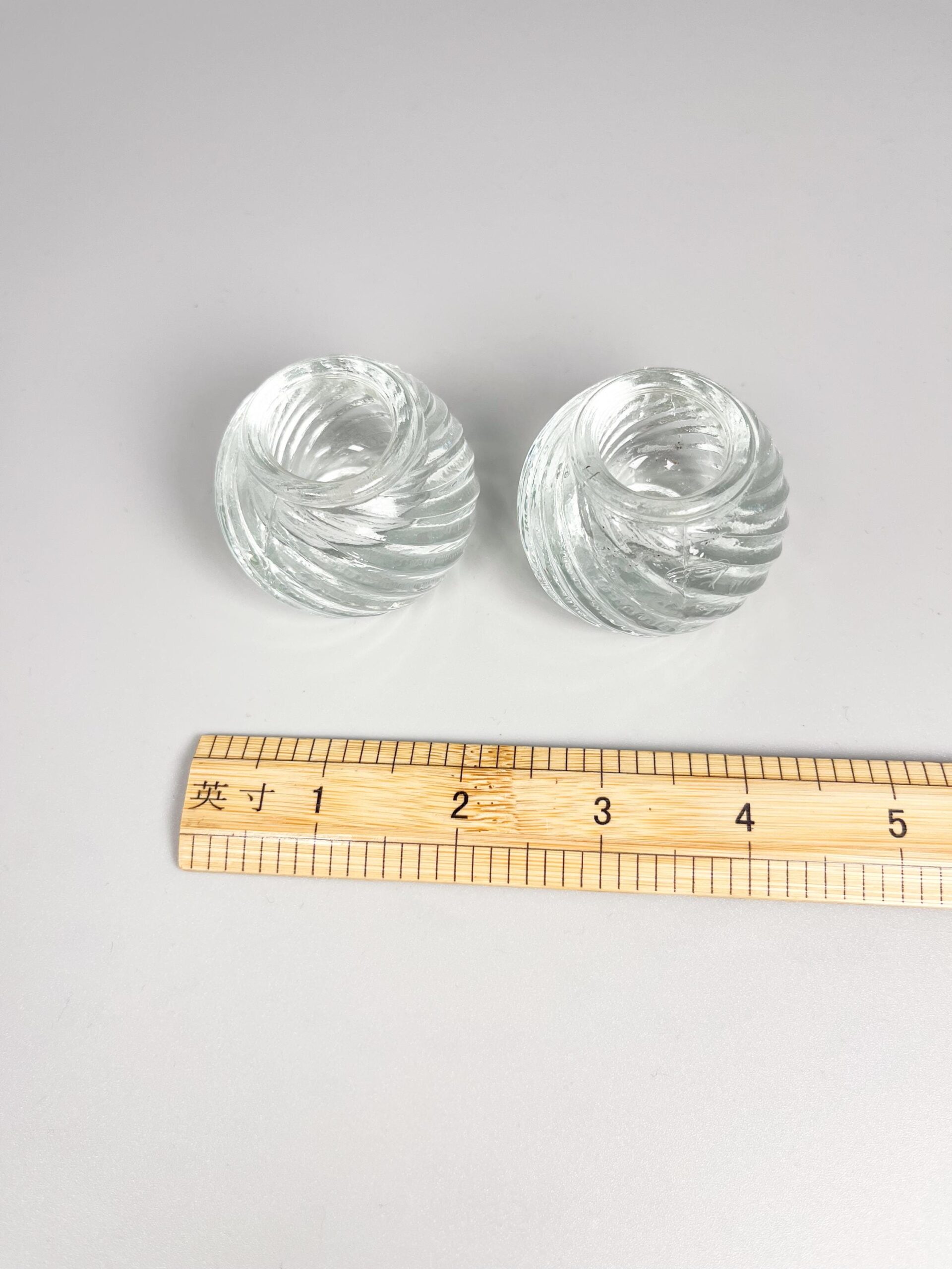 Vintage set of small swirled glass ball tapered candle holders