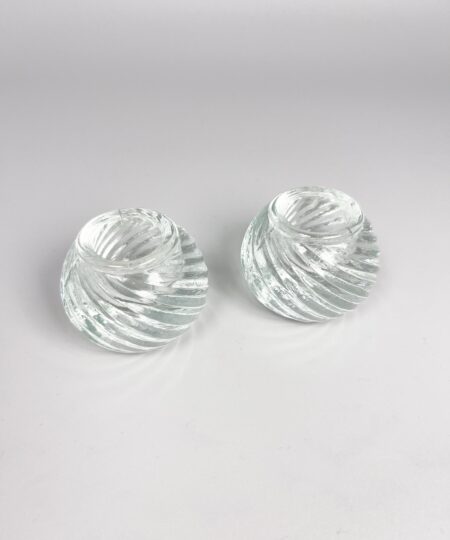 Vintage set of small swirled glass ball tapered candle holders