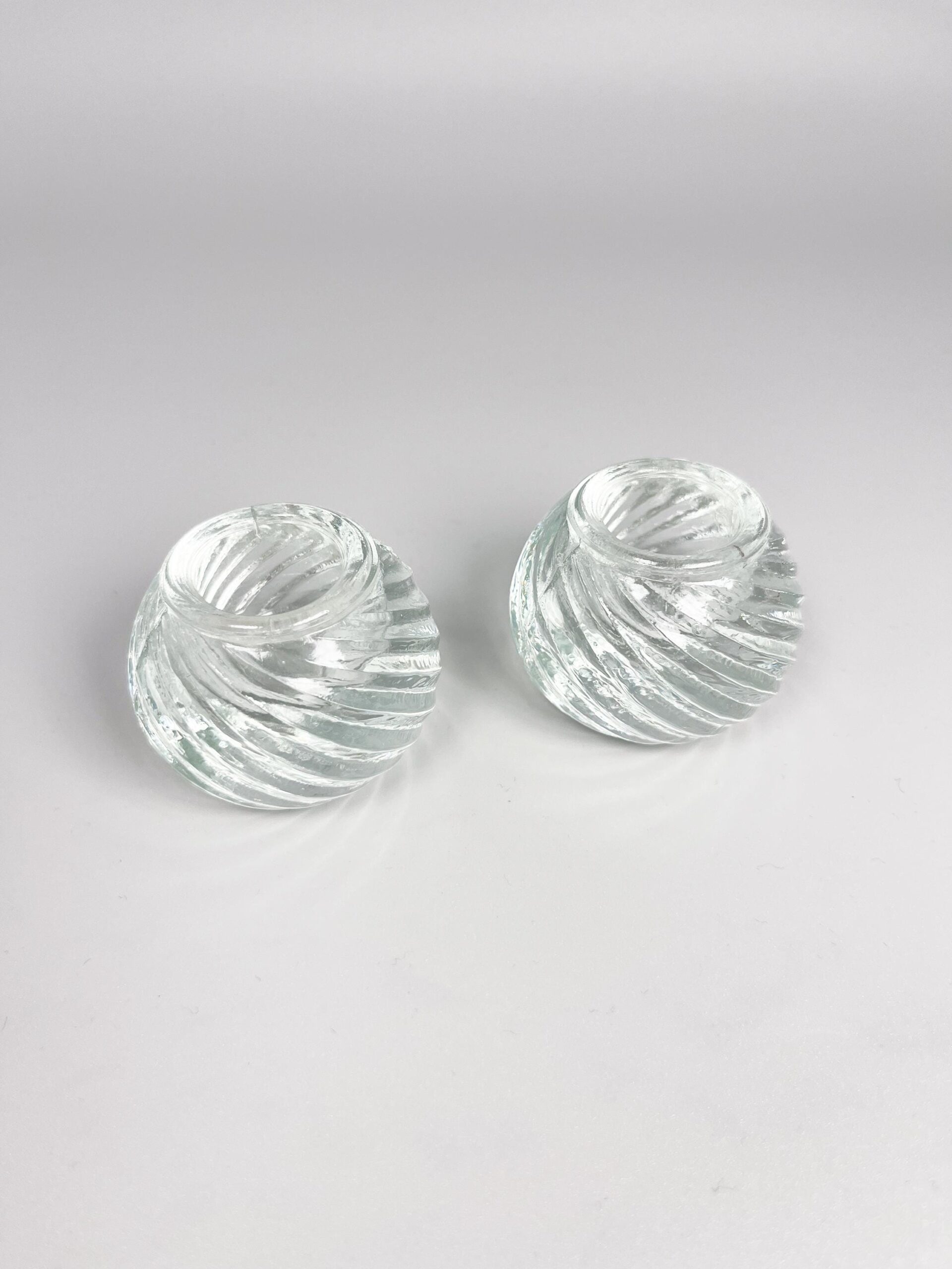 Vintage set of small swirled glass ball tapered candle holders