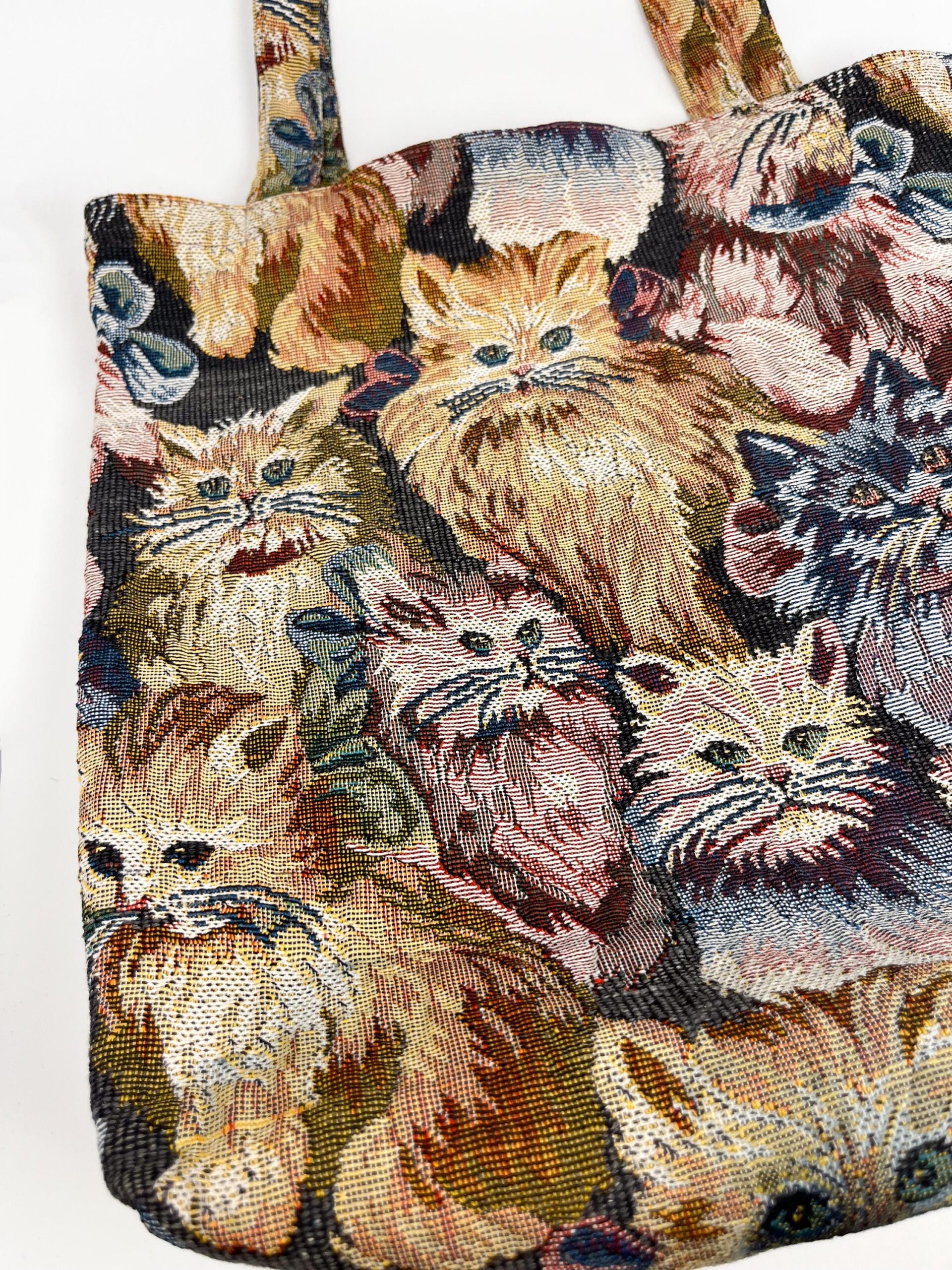 Vintage cat woven tapestry tote bag