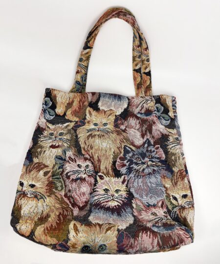 Vintage cat woven tapestry tote bag