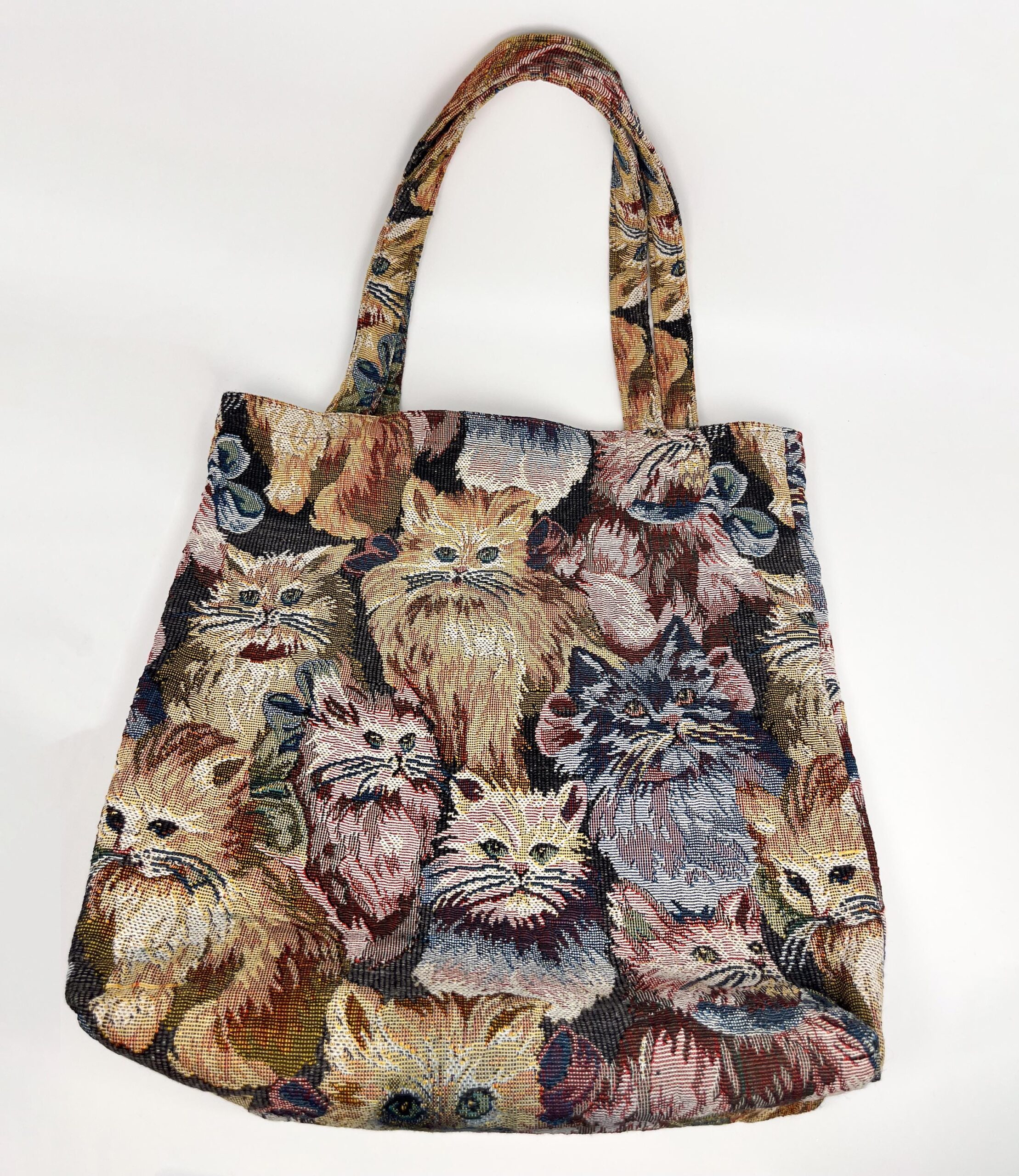 Vintage cat woven tapestry tote bag
