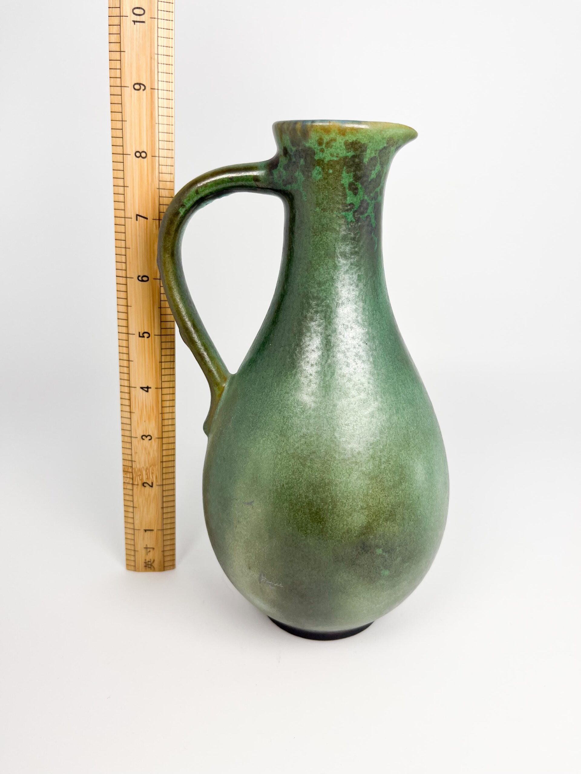 Vintage MCM ceramic green pitcher by Gotek - studio pottery made in Colonia Tovar, Venezuela