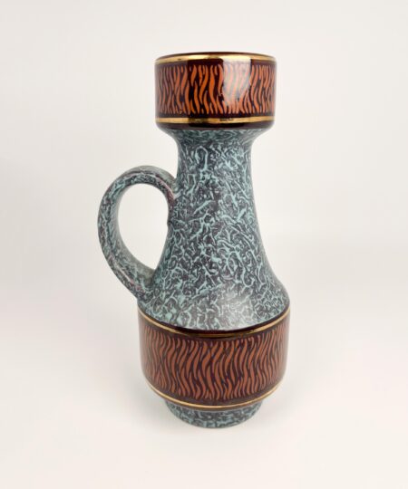 Vintage Jasba Keramic Pitcher – Blue Turquoise Glaze, Gold Trim, West Germany