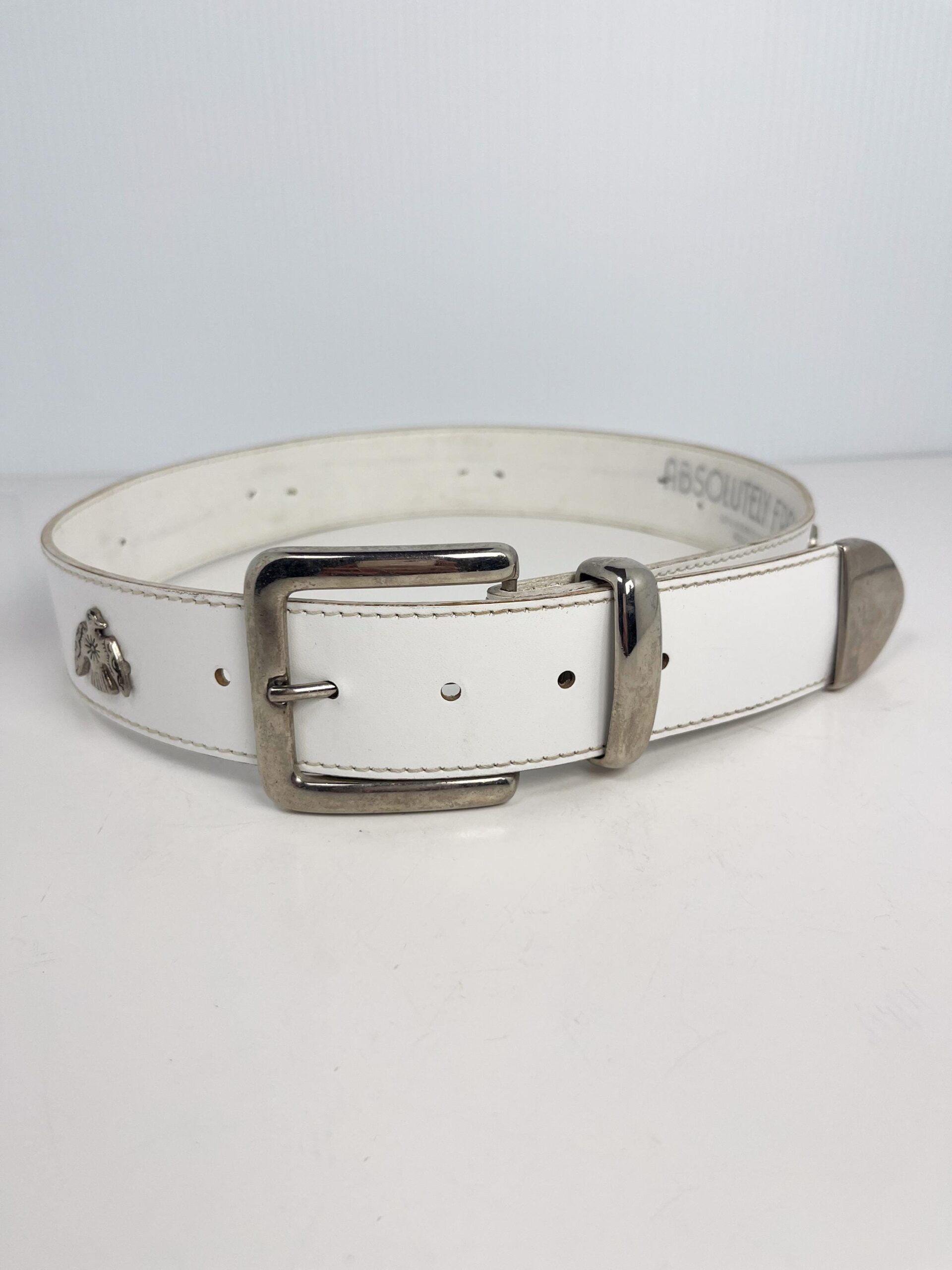 Vintage white bonded leather 90s size small belt - with south western theme and animal decals