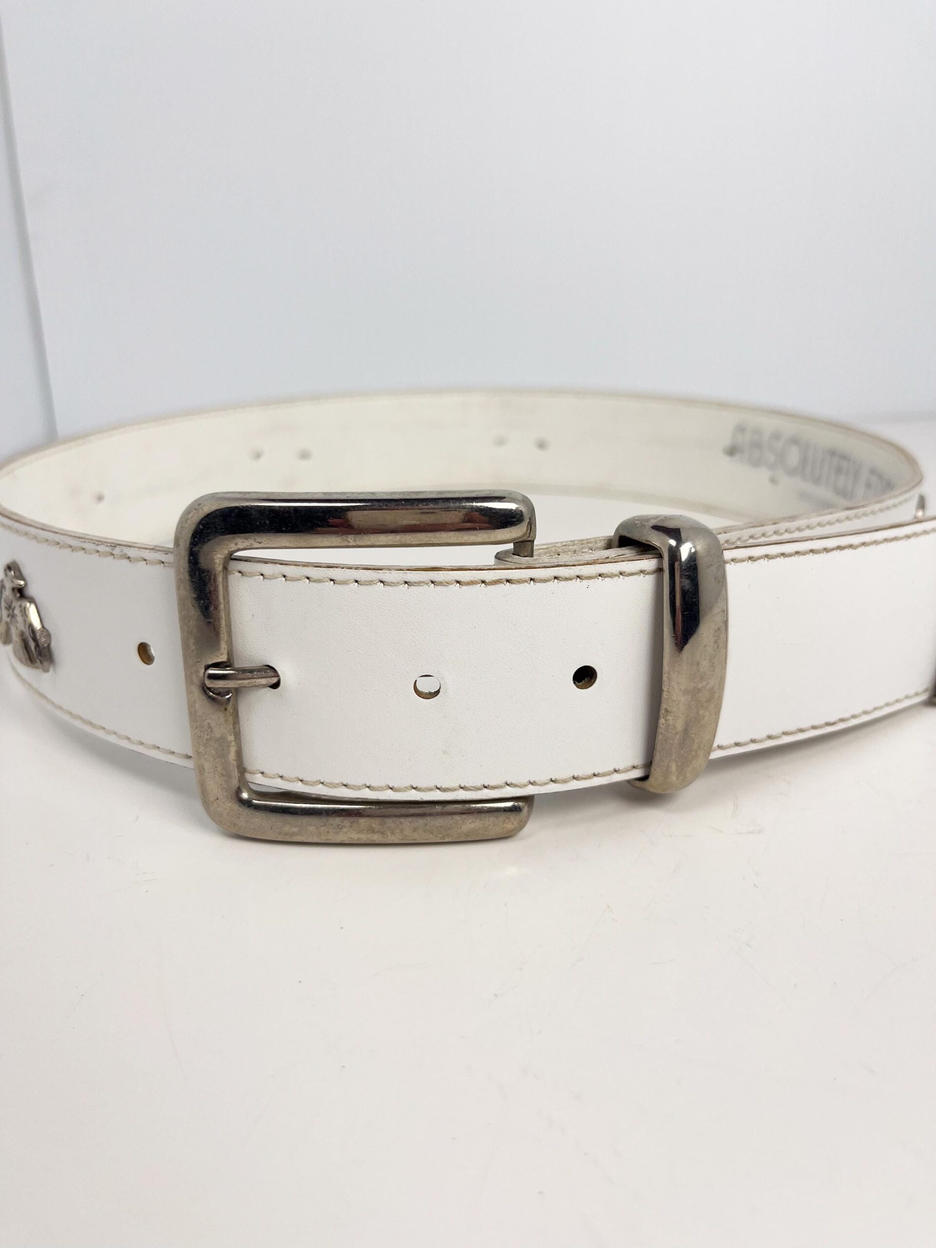 Vintage white bonded leather 90s size small belt - with south western theme and animal decals