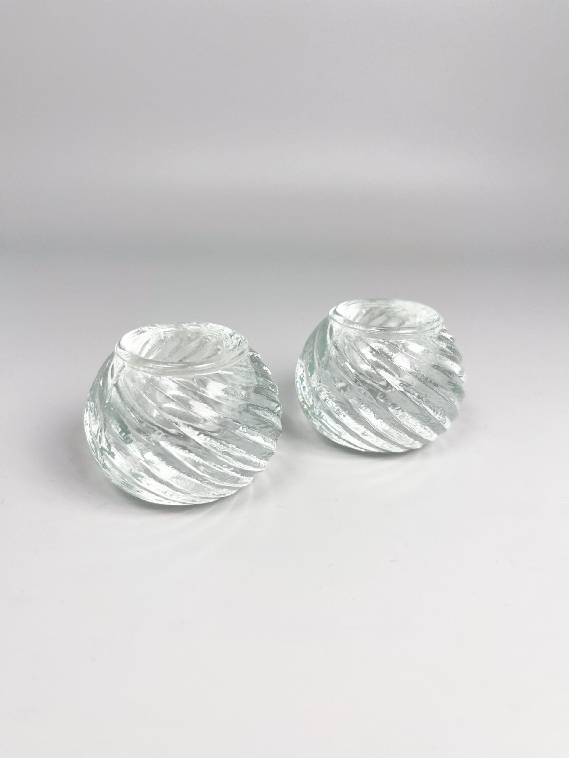 Vintage set of small swirled glass ball tapered candle holders