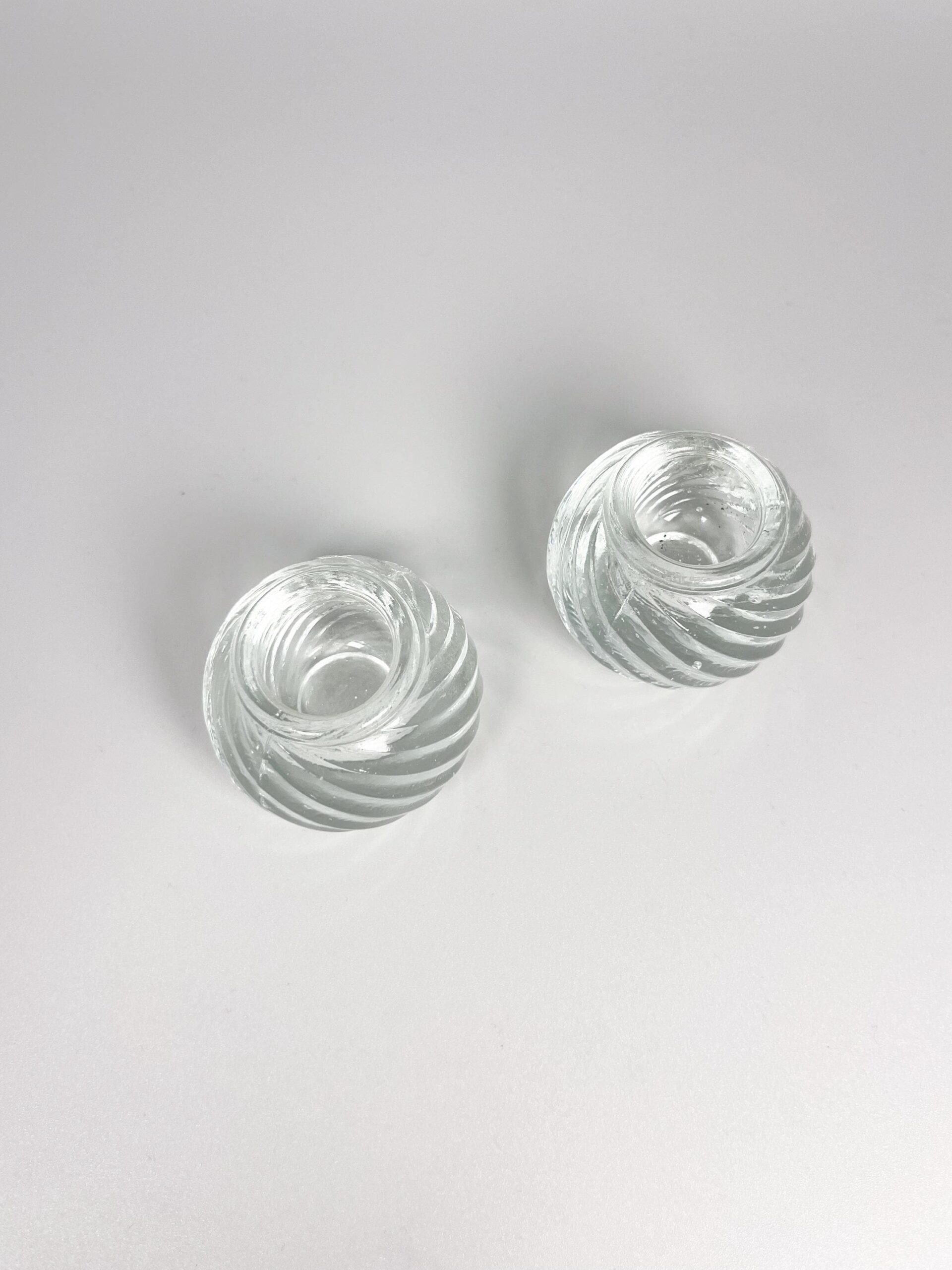 Vintage set of small swirled glass ball tapered candle holders