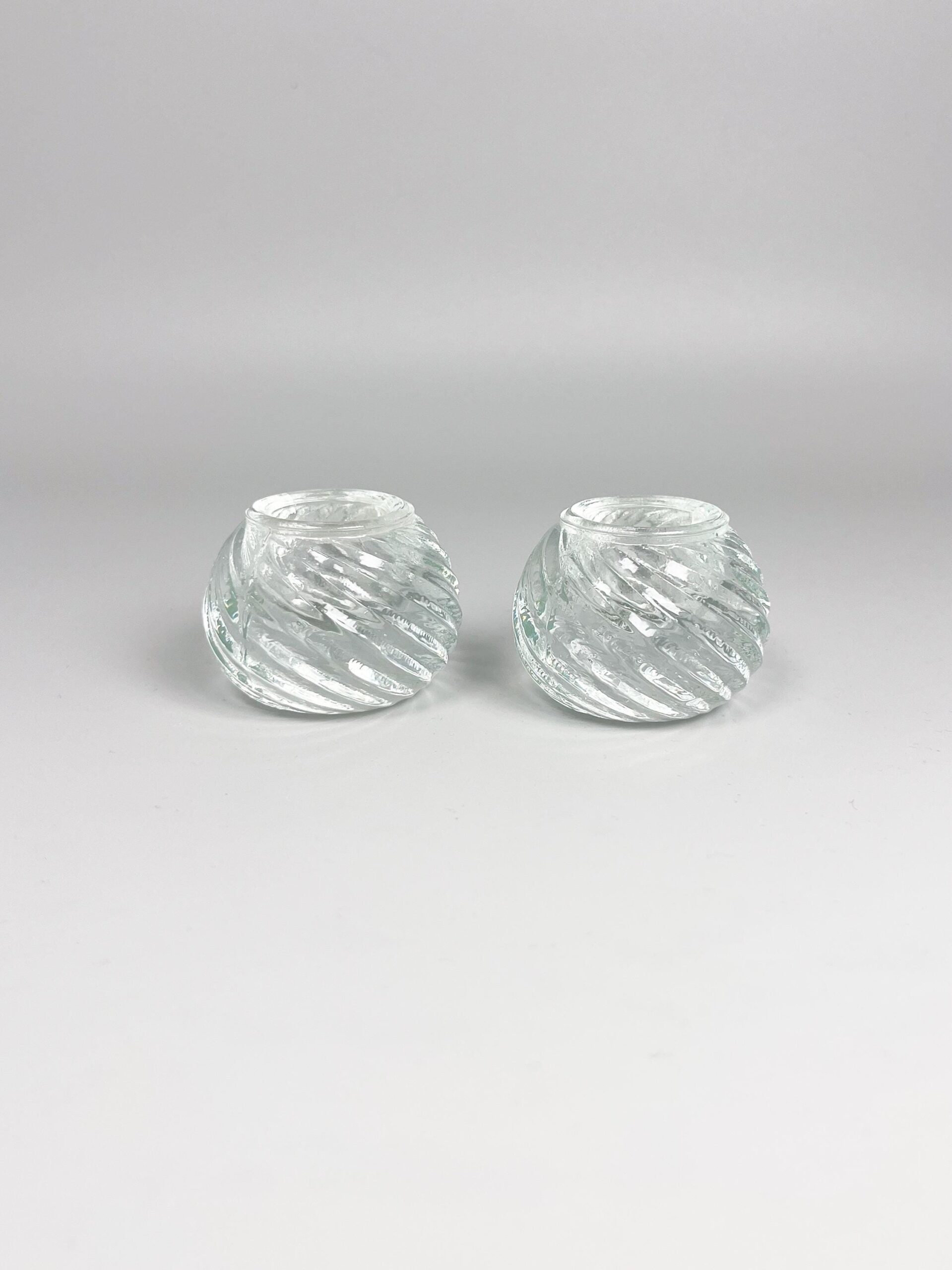 Vintage set of small swirled glass ball tapered candle holders