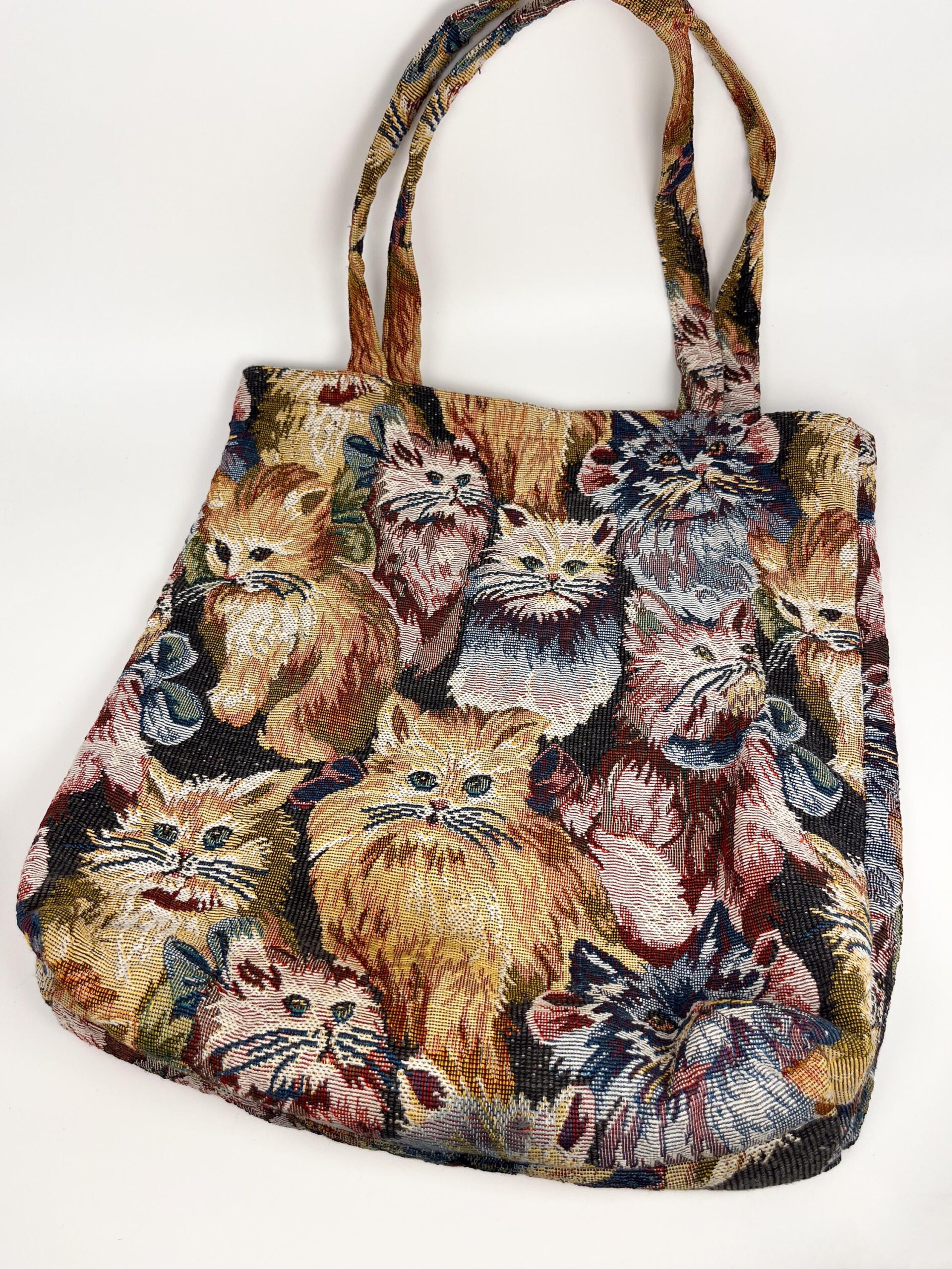Vintage cat woven tapestry tote bag